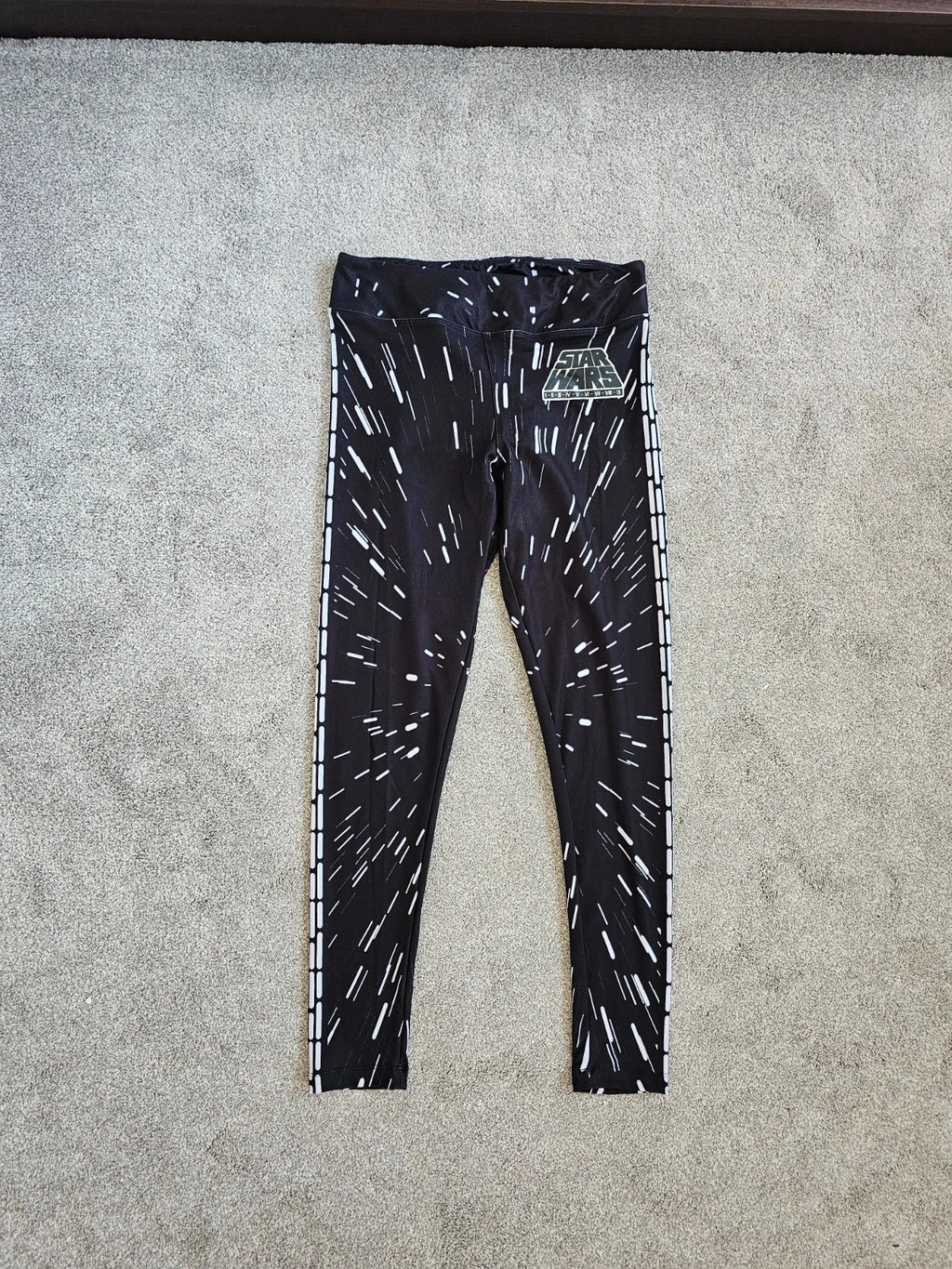 Disney women Star Wars black leggings galaxy light speed elastic waistband slim fit casual S/8