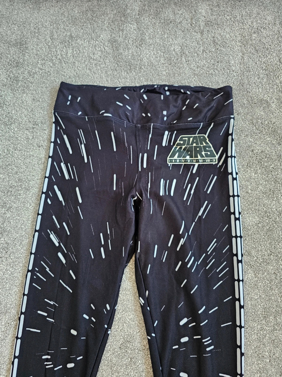 Disney women Star Wars black leggings galaxy light speed elastic waistband slim fit casual S/8