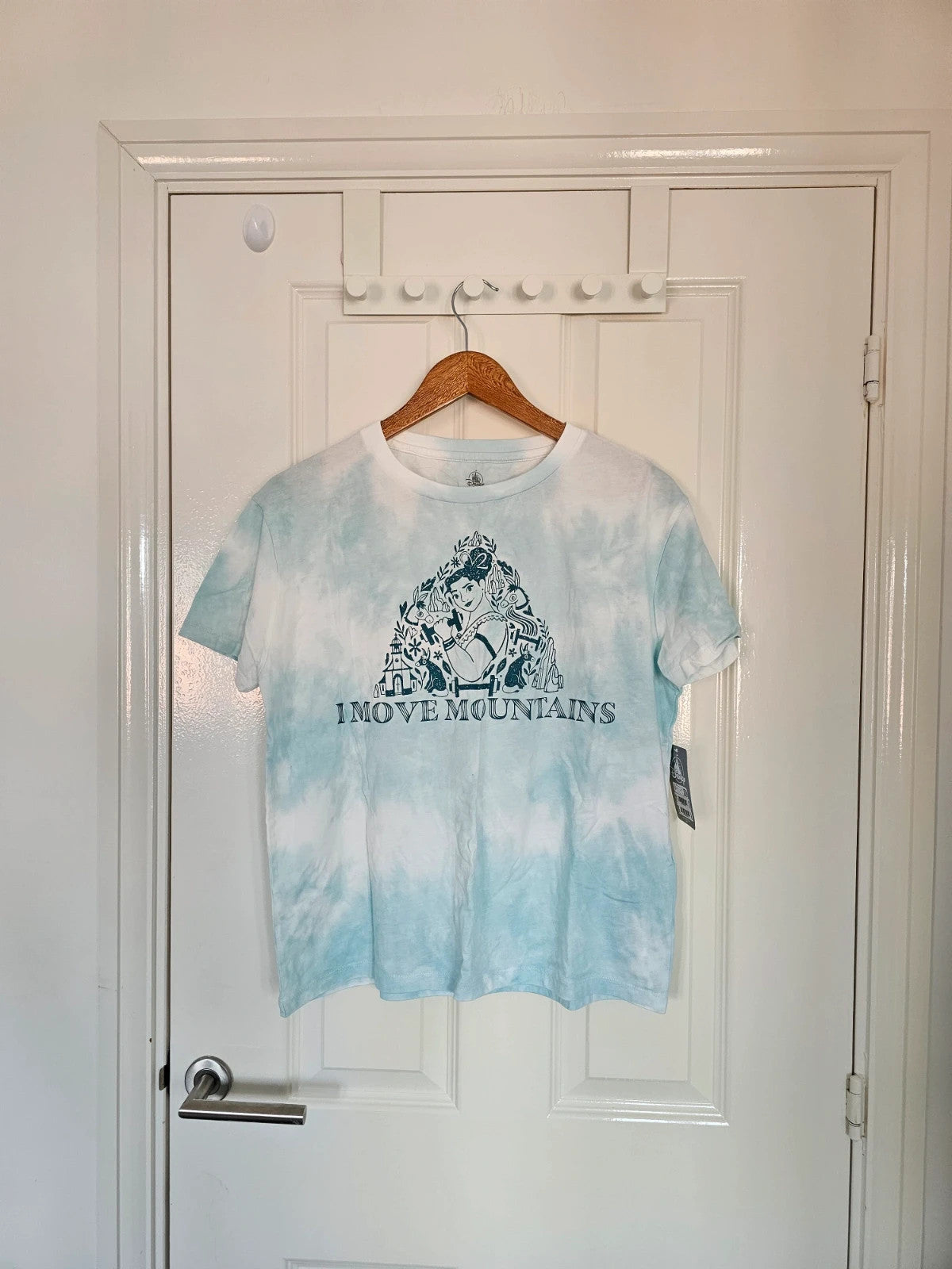 Disney women Encanto Luisa I Move Mountains short sleeve T-shirt tie dye blue cotton relaxed tee S
