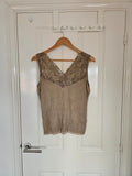 Jaki London thea layering vest top women sleeveless viscose lace V-neck camel/brown S/M