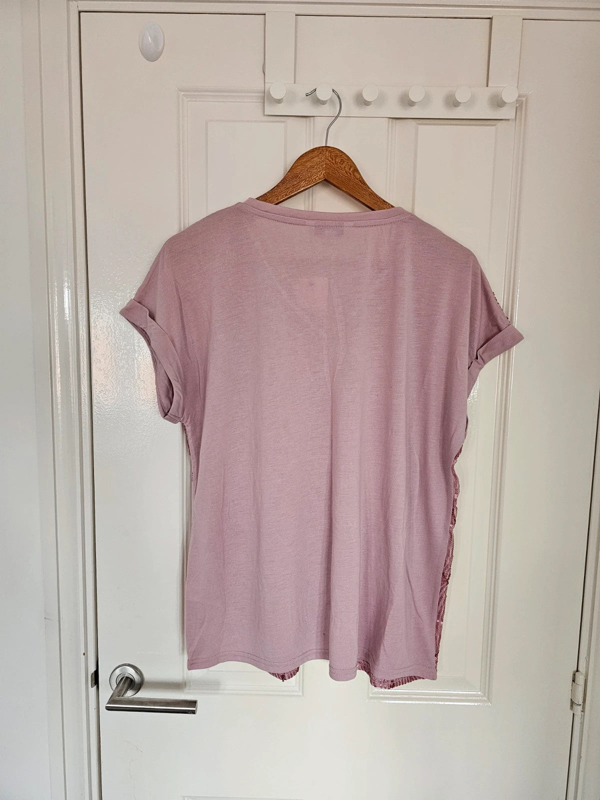 Bonmarche sequin front T-shirt short sleeve V-neck top elegant smart casual pink 2XL/16