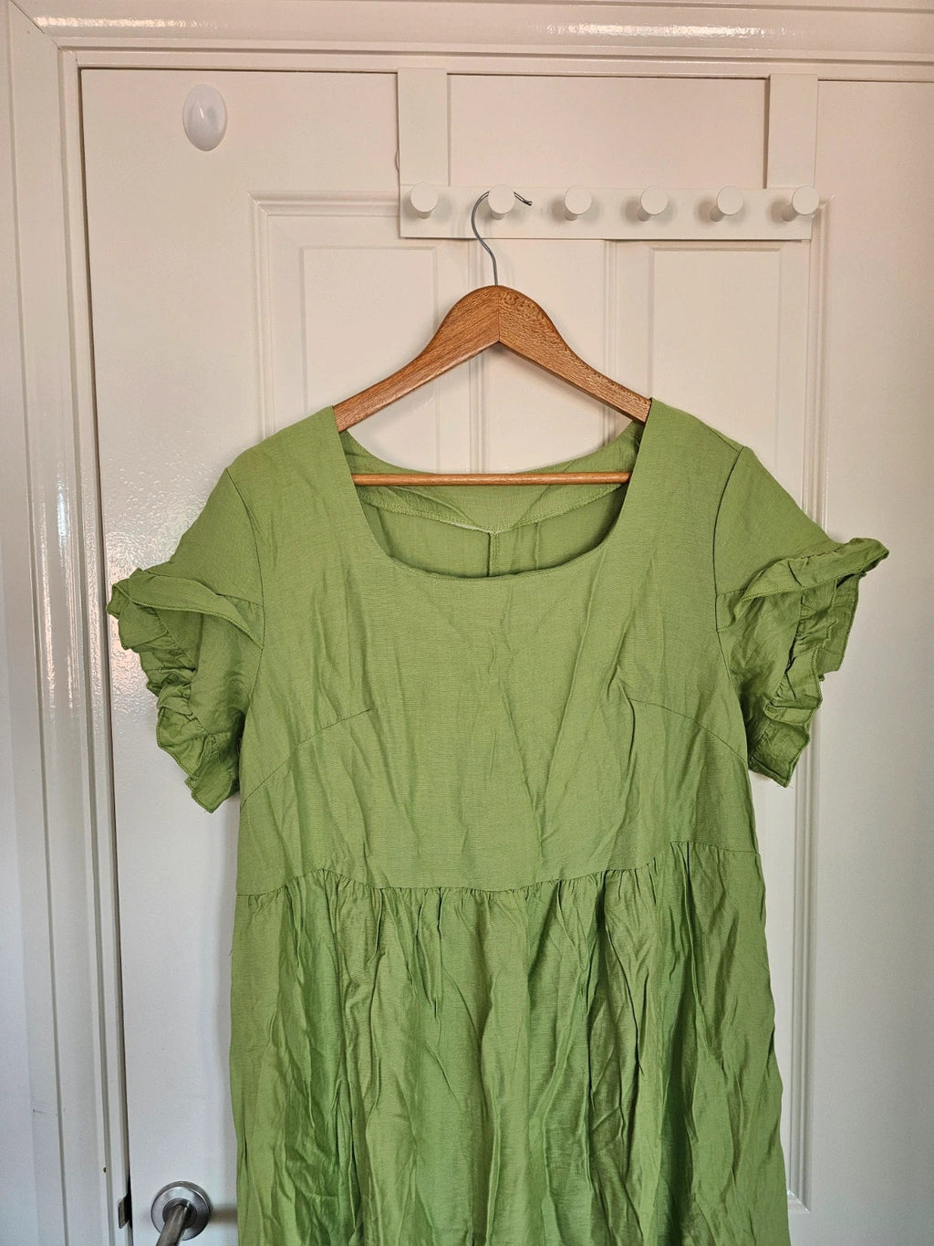 Shein curve viscose short puff sleeve maxi dress square neck summer beach outfit green 2XL/16