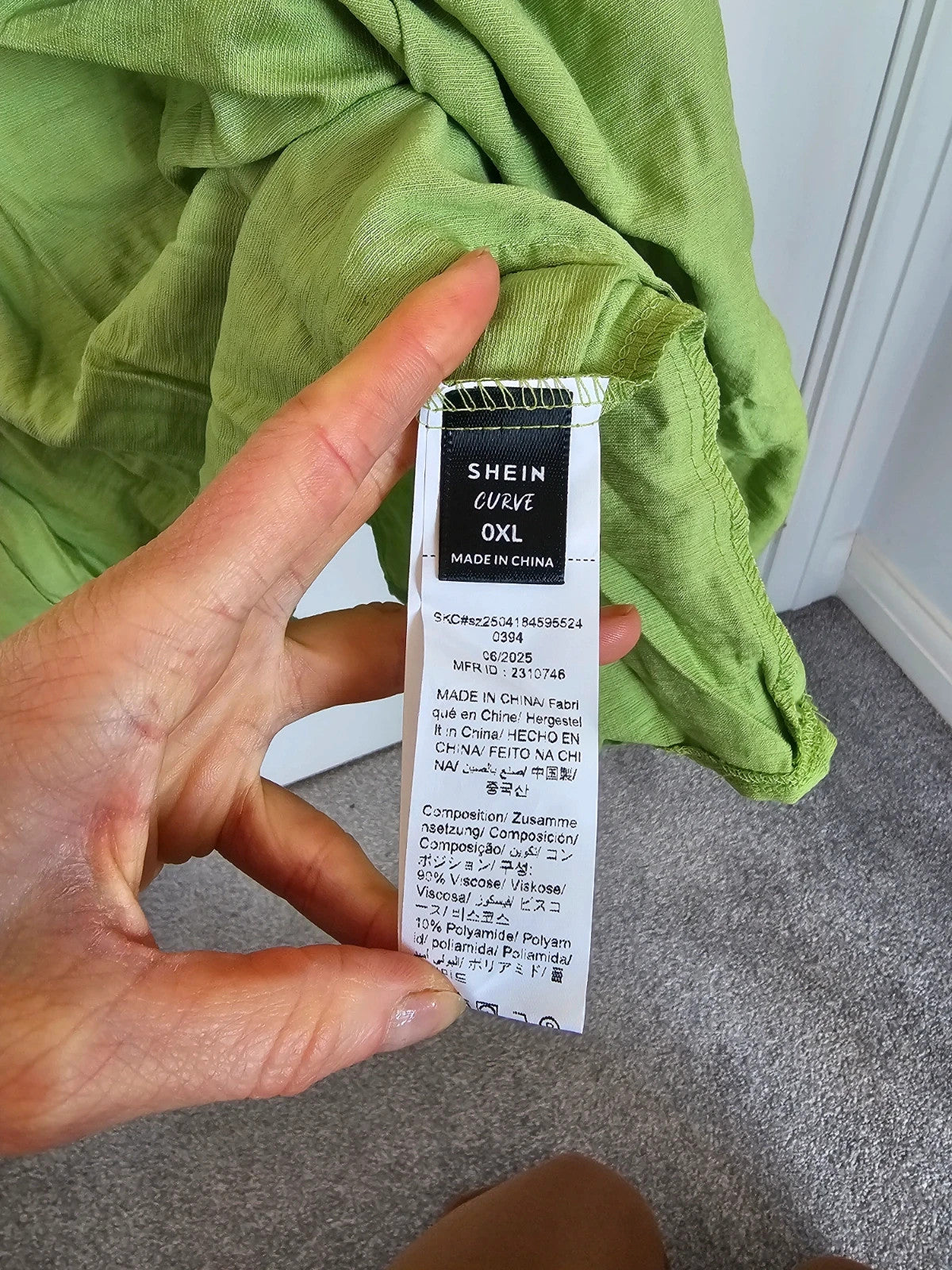 Shein curve viscose short puff sleeve maxi dress square neck summer beach outfit green 2XL/16