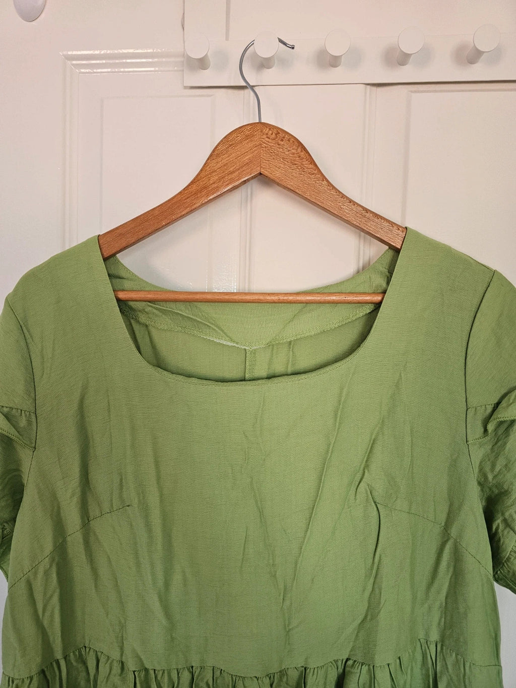 Shein curve viscose short puff sleeve maxi dress square neck summer beach outfit green 2XL/16
