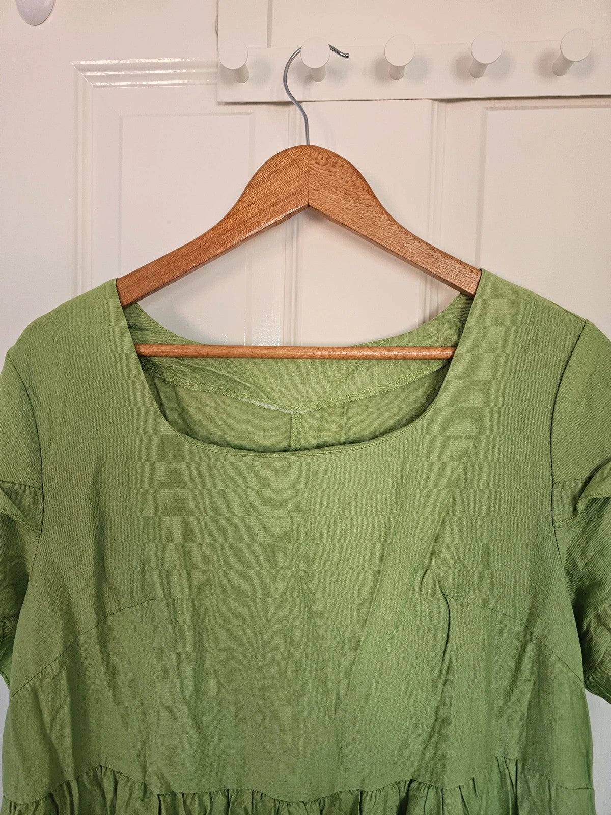 Shein curve viscose short puff sleeve maxi dress square neck summer beach outfit green 2XL/16