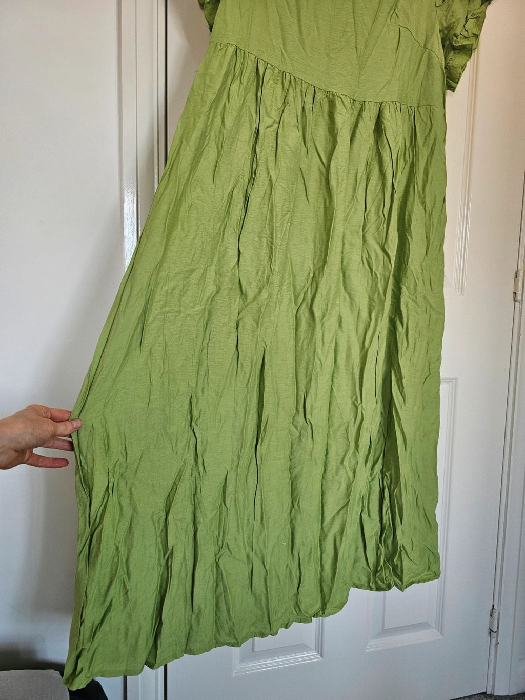 Shein curve viscose short puff sleeve maxi dress square neck summer beach outfit green 2XL/16