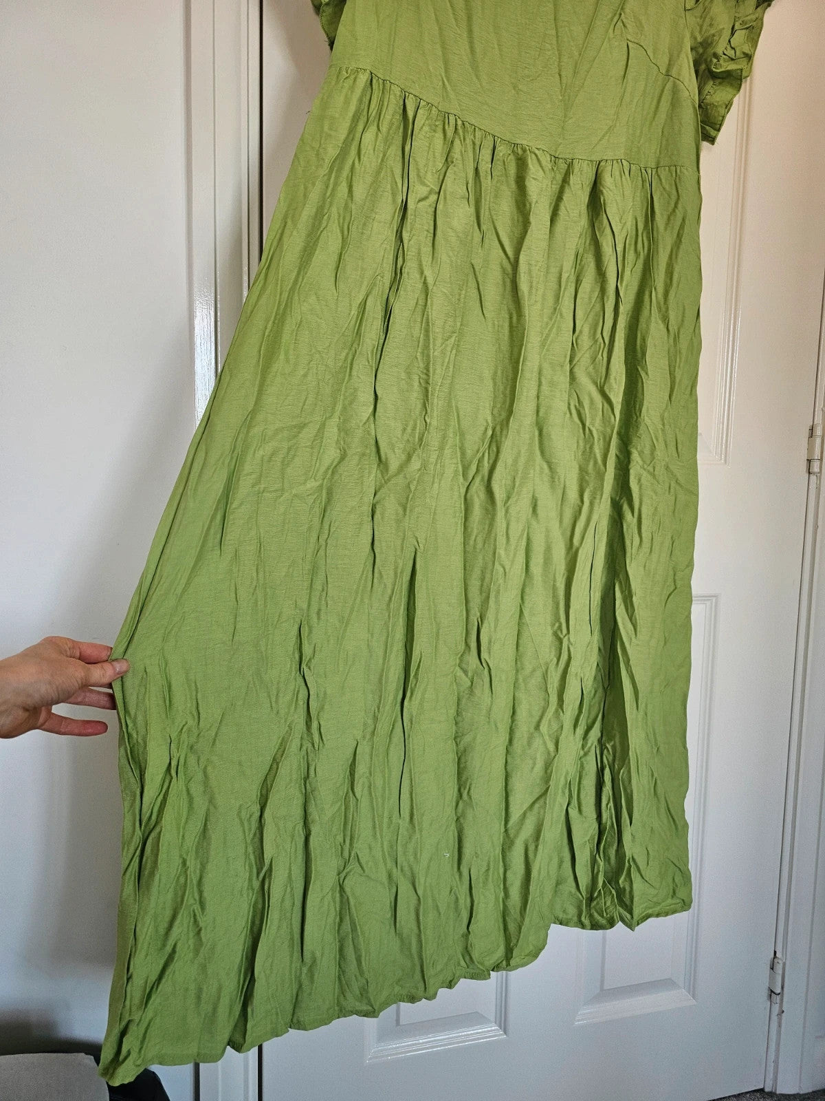 Shein curve viscose short puff sleeve maxi dress square neck summer beach outfit green 2XL/16
