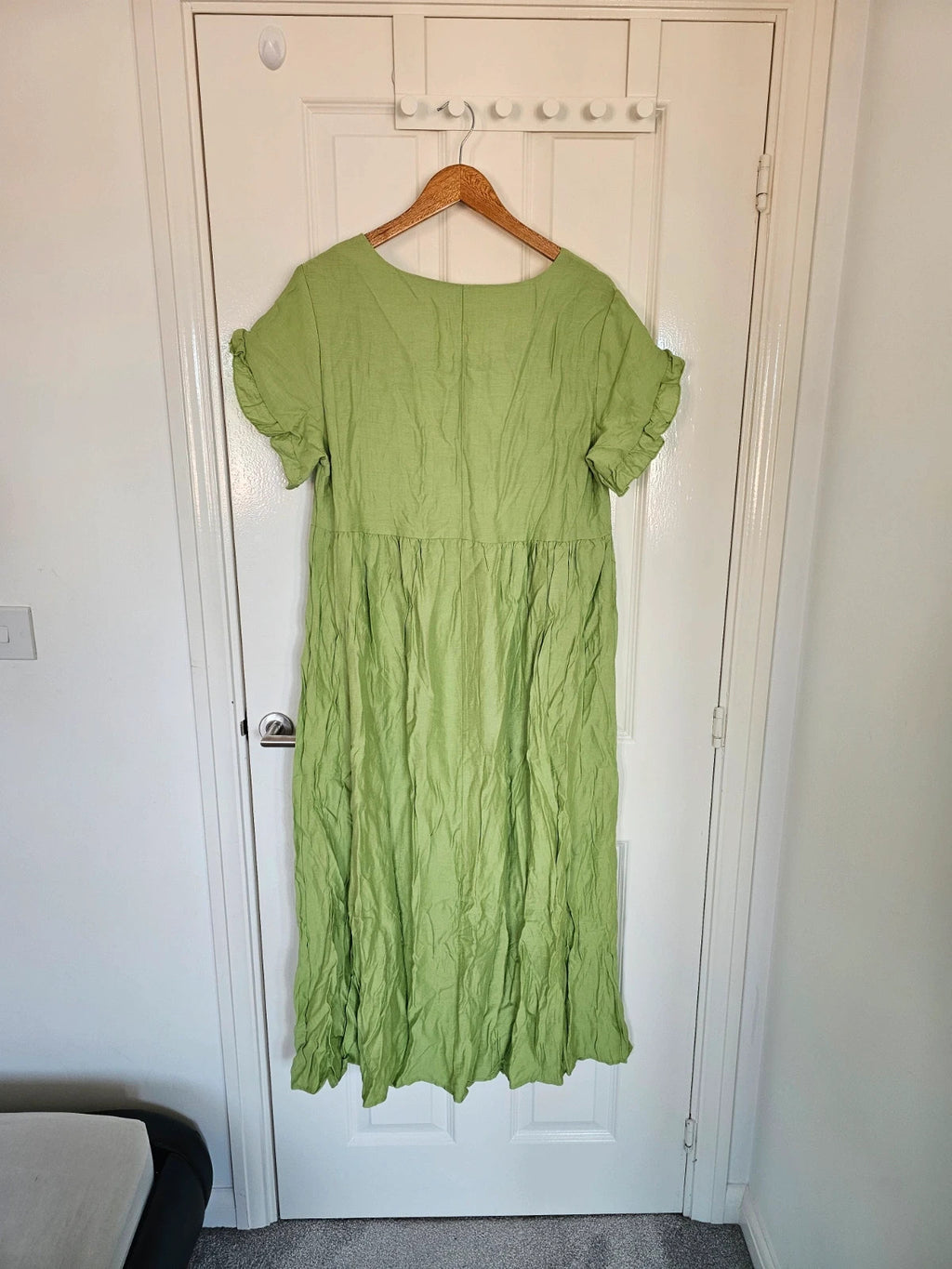 Shein curve viscose short puff sleeve maxi dress square neck summer beach outfit green 2XL/16