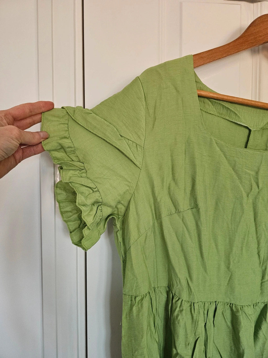 Shein curve viscose short puff sleeve maxi dress square neck summer beach outfit green 2XL/16