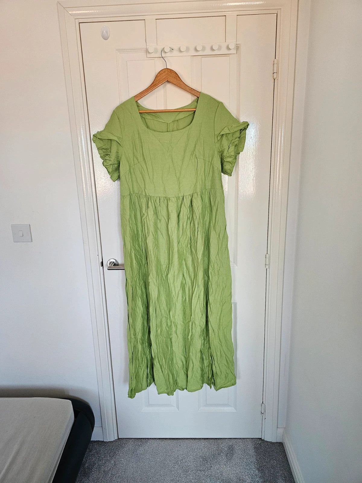 Shein curve viscose short puff sleeve maxi dress square neck summer beach outfit green 2XL/16