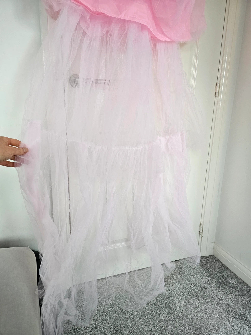 Betrodi women high low tulle dress strapless off shoulder tiered flowy tutu dress A-line pink S