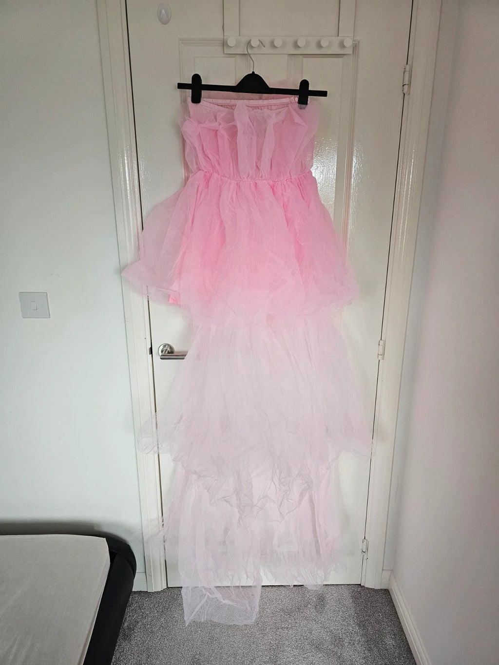 Betrodi women high low tulle dress strapless off shoulder tiered flowy tutu dress A-line pink S