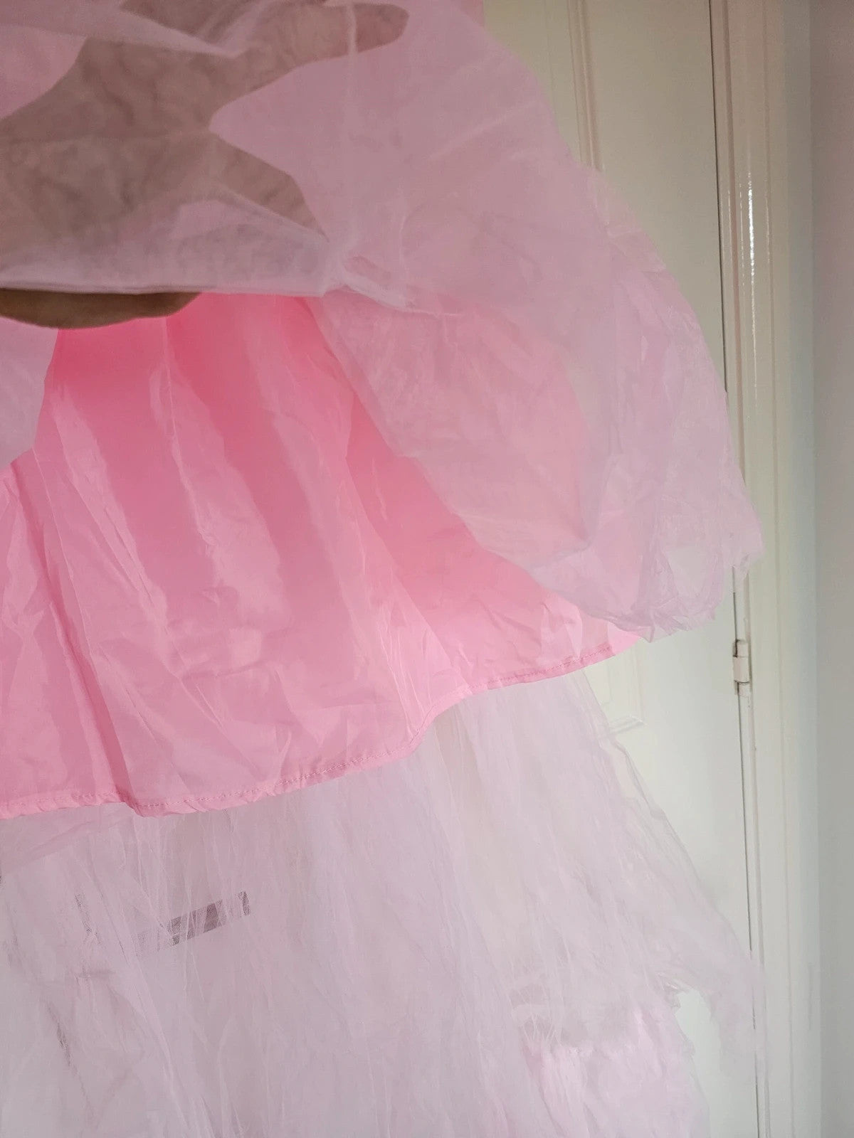 Betrodi women high low tulle dress strapless off shoulder tiered flowy tutu dress A-line pink S
