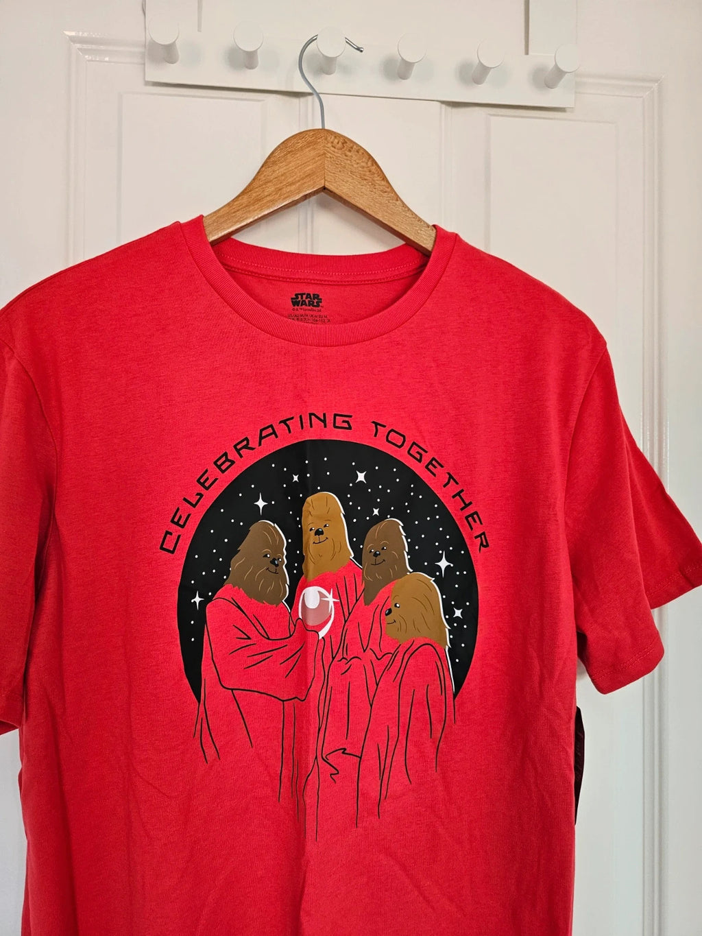 Disney Star Wars red short sleeve T-shirt Wookiee Life Day cotton rich casual tee unisex M