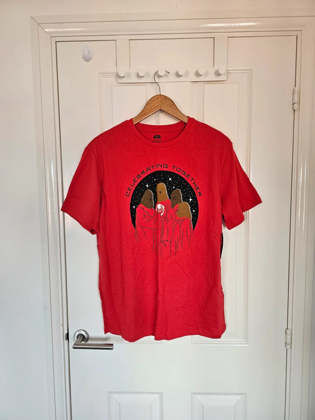 Disney Star Wars red short sleeve T-shirt Wookiee Life Day cotton rich casual tee unisex M