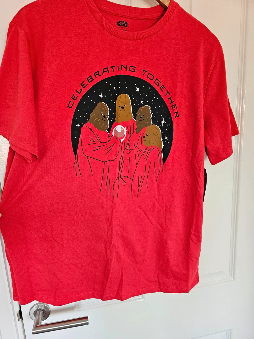 Disney Star Wars red short sleeve T-shirt Wookiee Life Day cotton rich casual tee unisex M