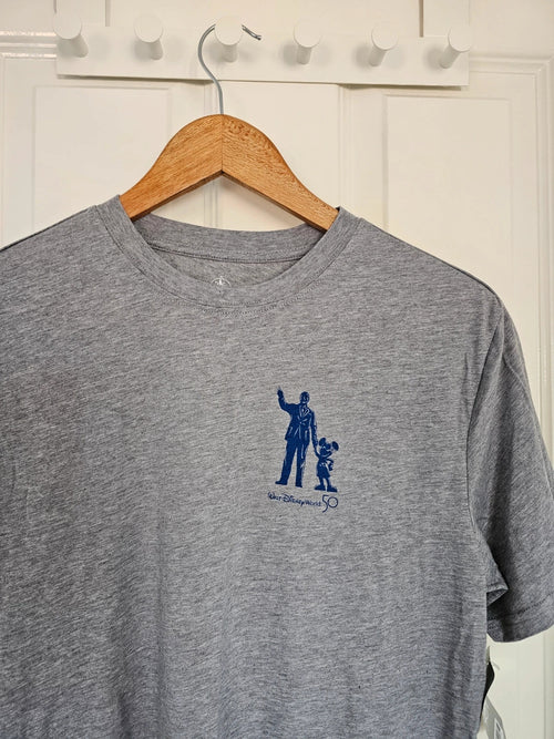 Disney 50th anniversary Walt Partners Mickey T-shirt short sleeve cotton mix unisex tee grey XS