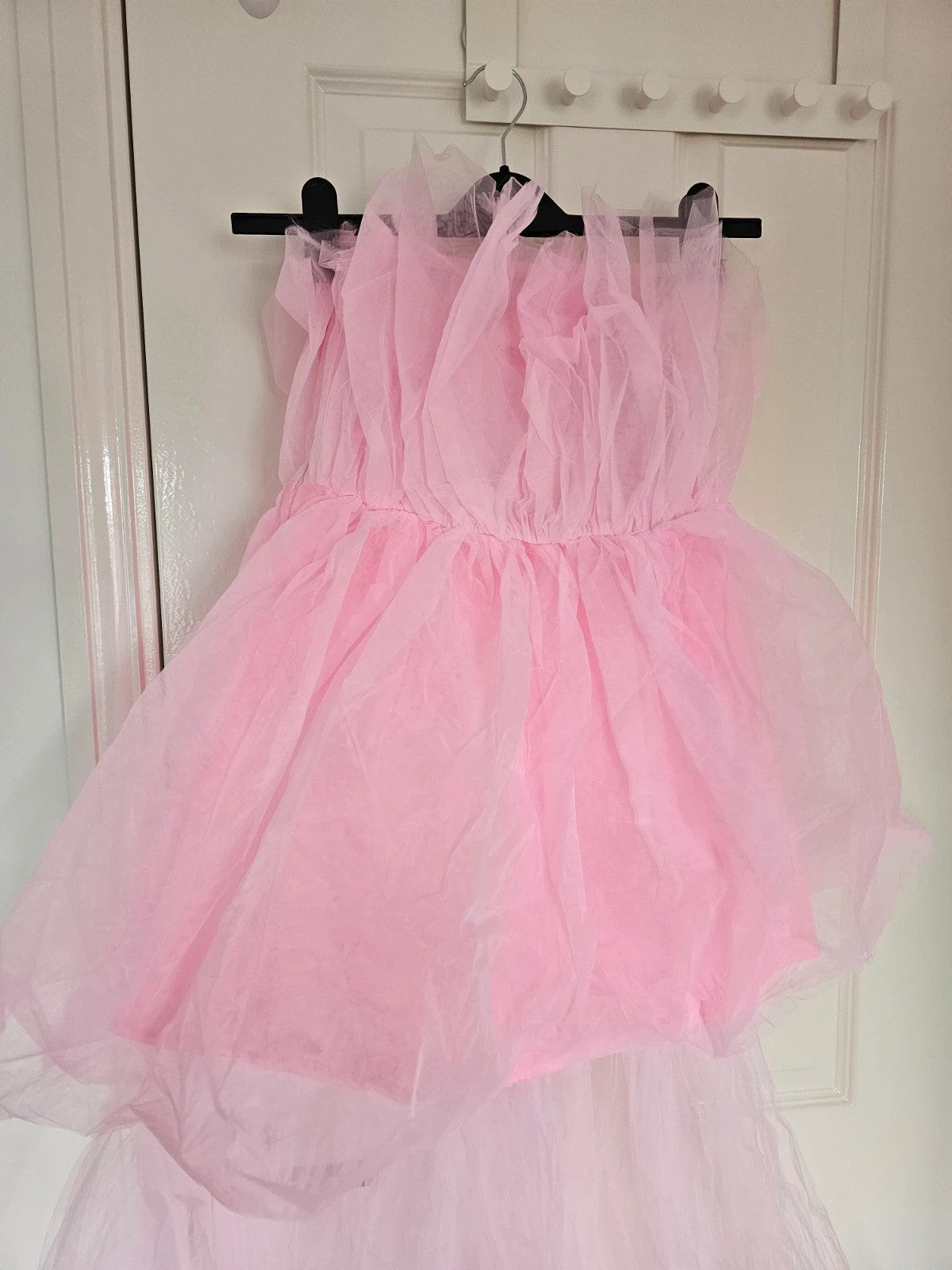 Betrodi women high low tulle dress strapless off shoulder tiered flowy tutu dress A-line pink S
