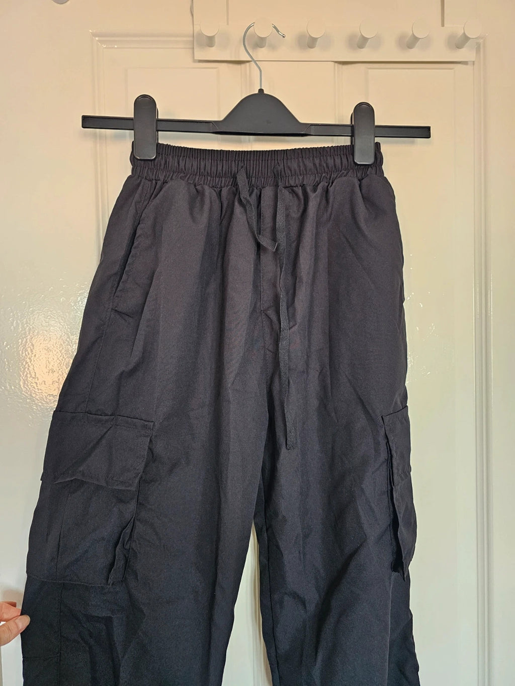 Shein women black boyfriend trousers wide straight leg lightweight pants casual M/10