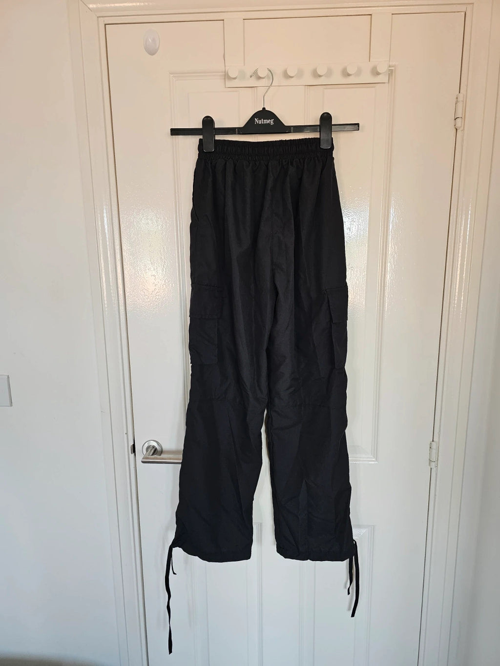 Shein women black boyfriend trousers wide straight leg lightweight pants casual M/10