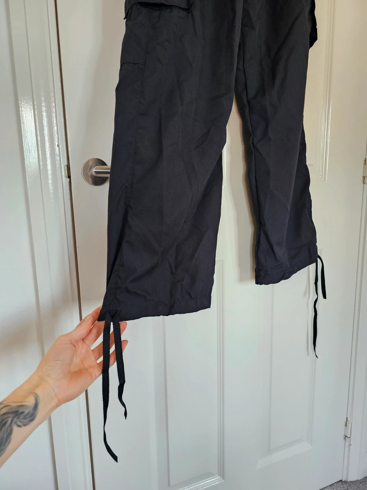 Shein women black boyfriend trousers wide straight leg lightweight pants casual M/10
