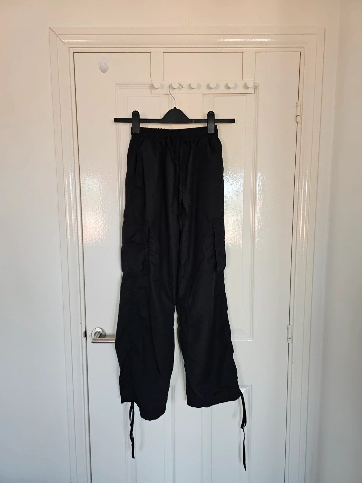 Shein women black boyfriend trousers wide straight leg lightweight pants casual M/10