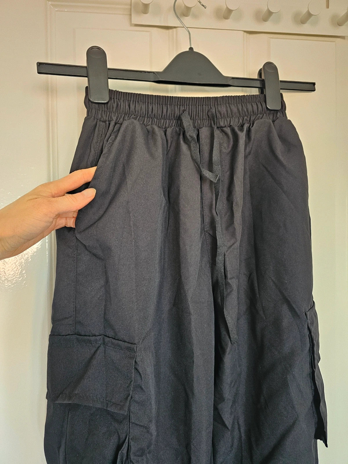 Shein women black boyfriend trousers wide straight leg lightweight pants casual M/10