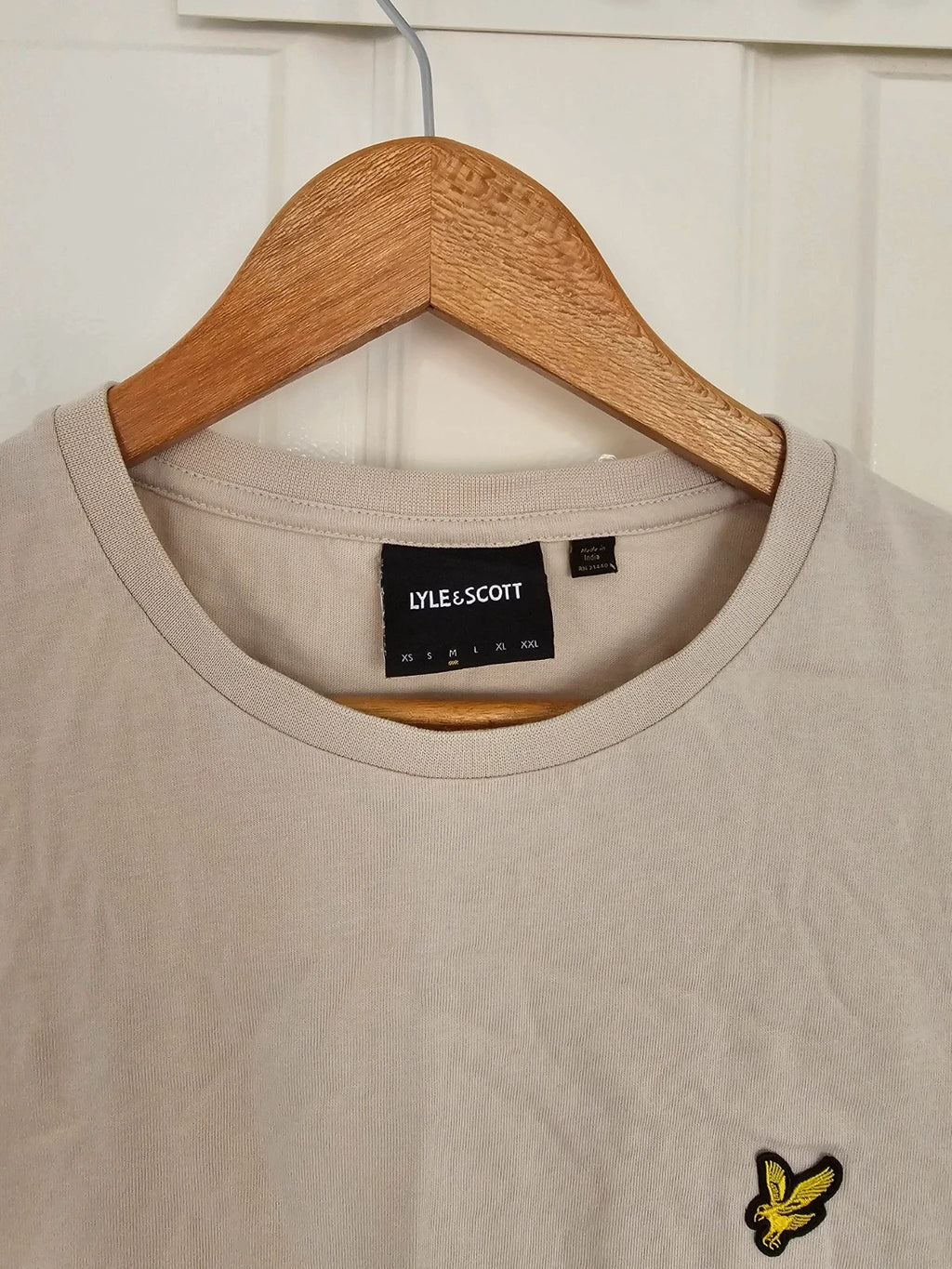 Lyle&Scott men classic cotton T-shirt short sleeve logo patch crew neck casual beige M