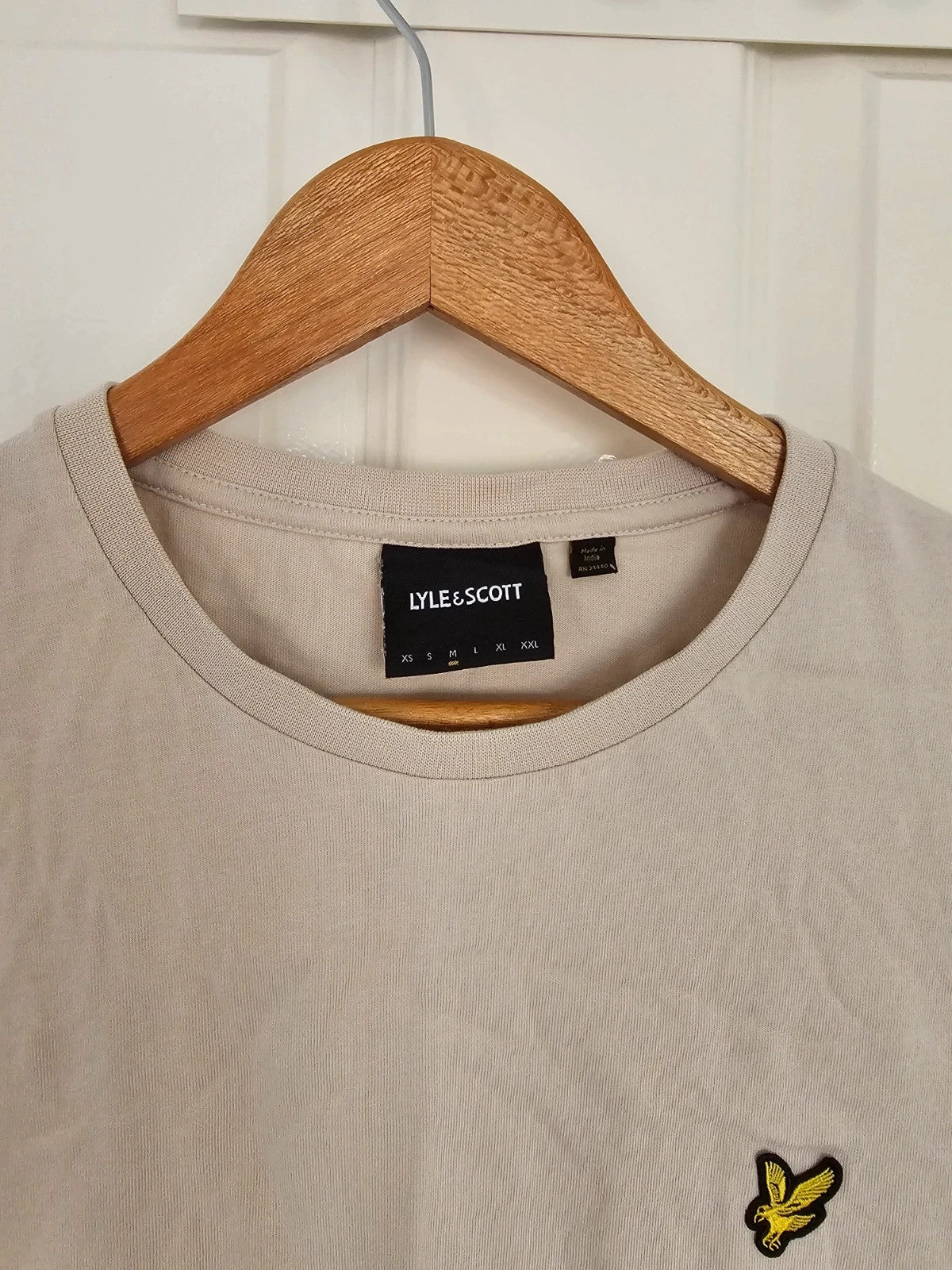 Lyle&Scott men classic cotton T-shirt short sleeve logo patch crew neck casual beige M