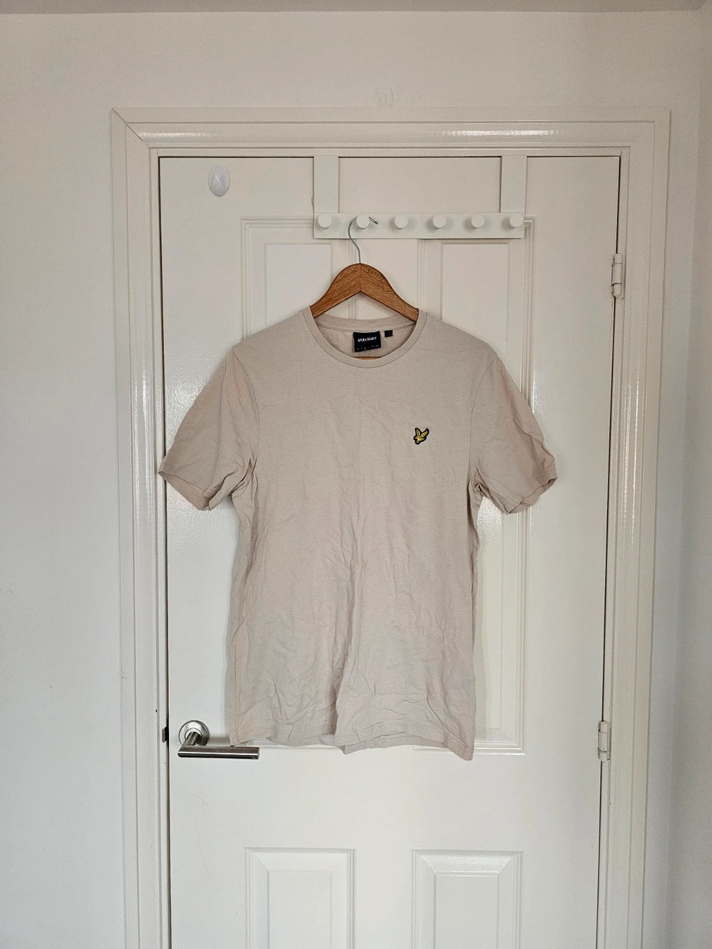 Lyle&Scott men classic cotton T-shirt short sleeve logo patch crew neck casual beige M