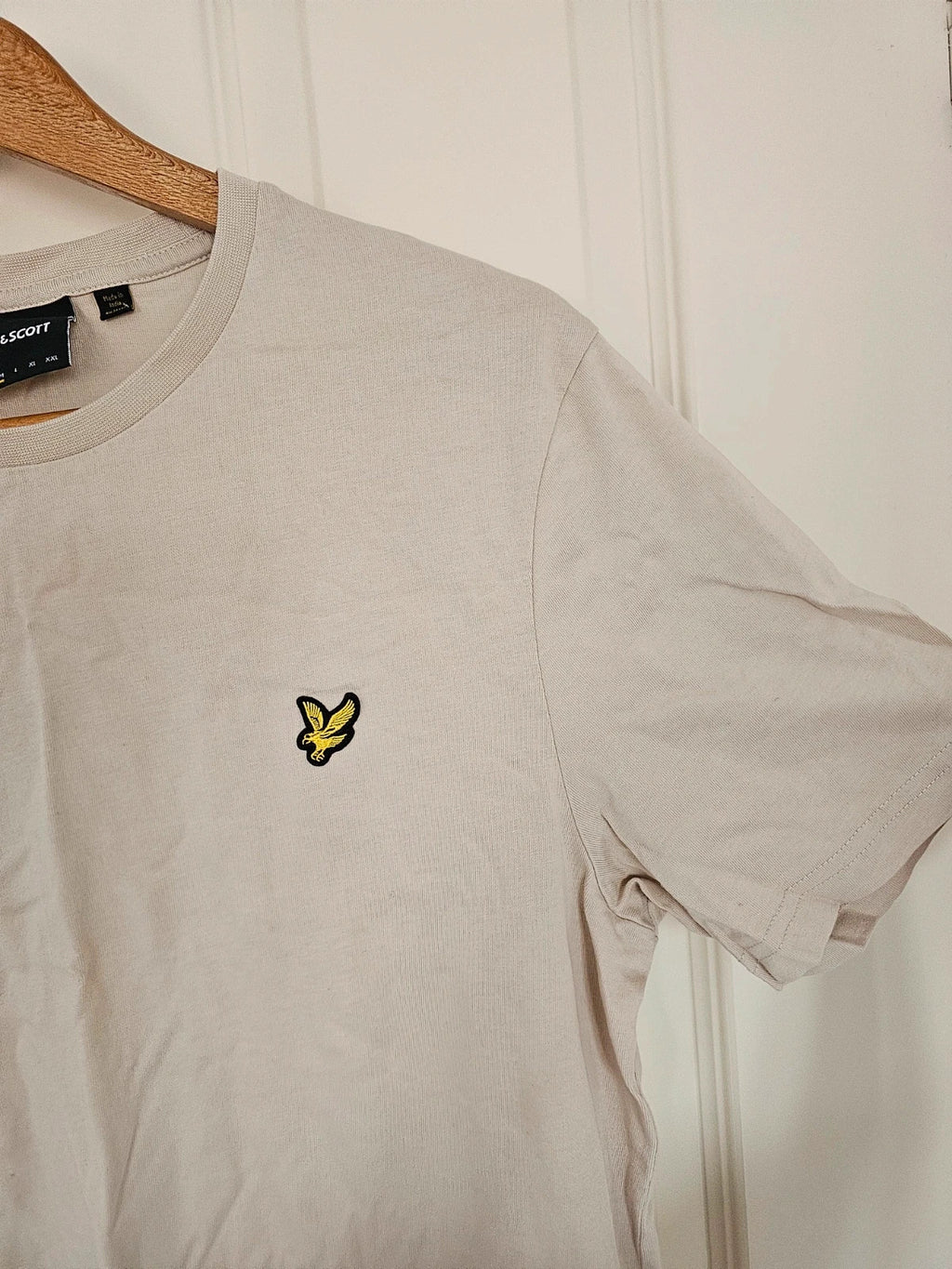Lyle&Scott men classic cotton T-shirt short sleeve logo patch crew neck casual beige M