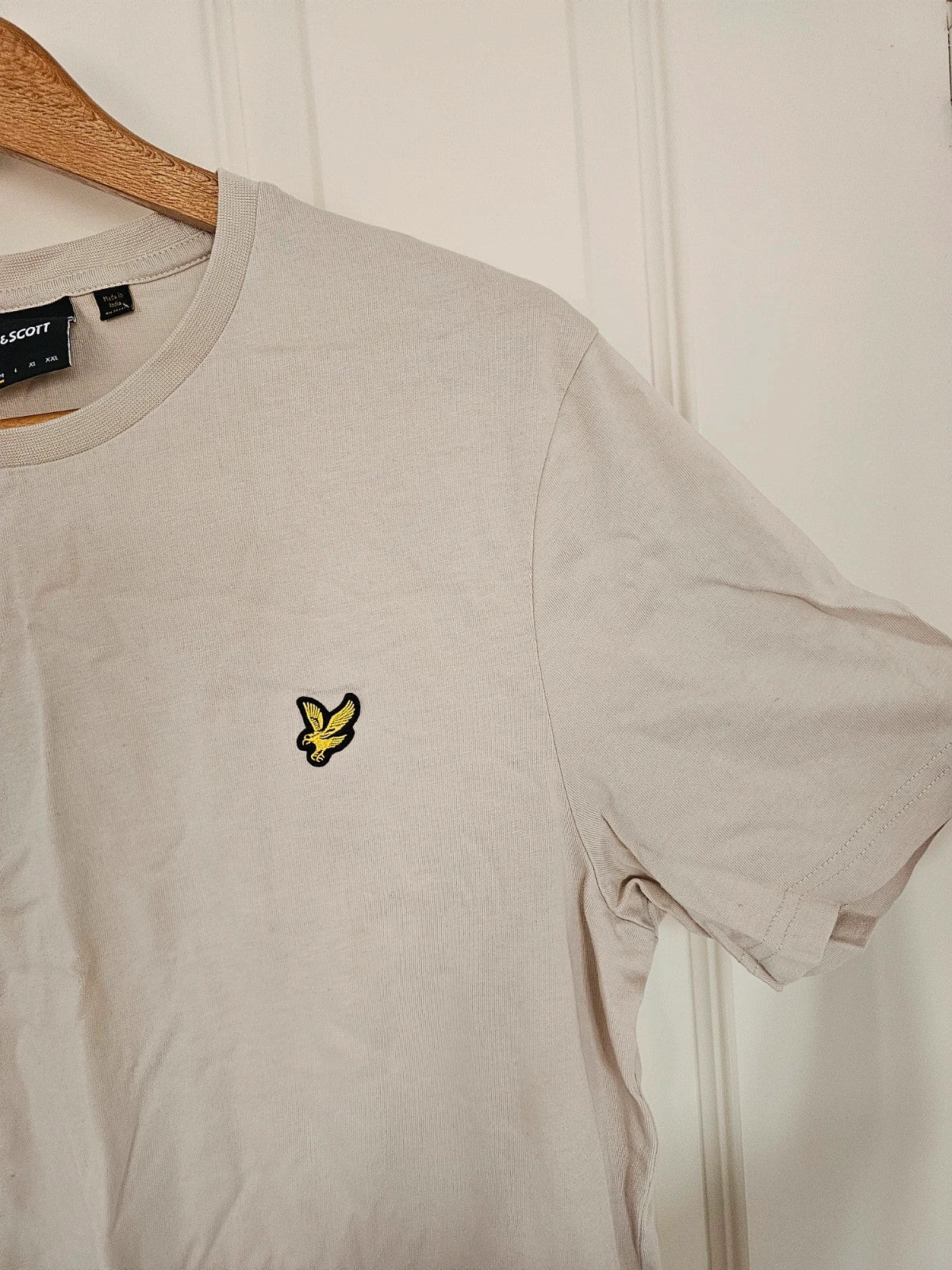 Lyle&Scott men classic cotton T-shirt short sleeve logo patch crew neck casual beige M