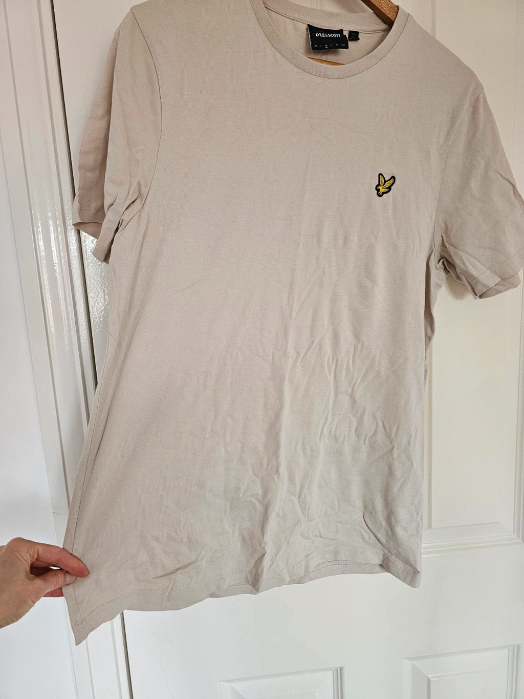 Lyle&Scott men classic cotton T-shirt short sleeve logo patch crew neck casual beige M