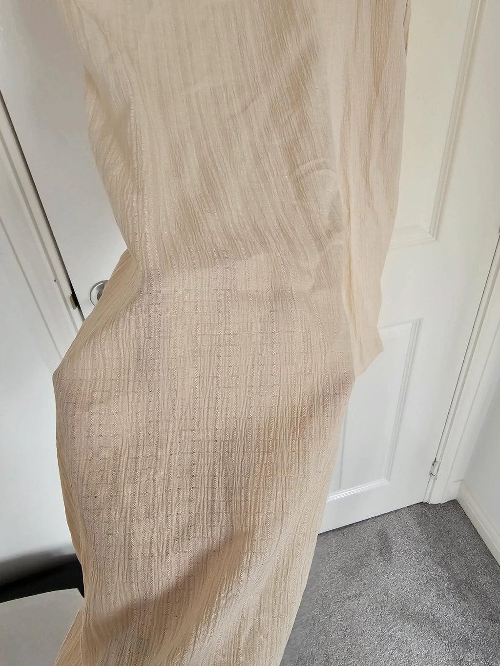 Shein women wide straight leg textured trousers drawstring loose summer pants beige M/10