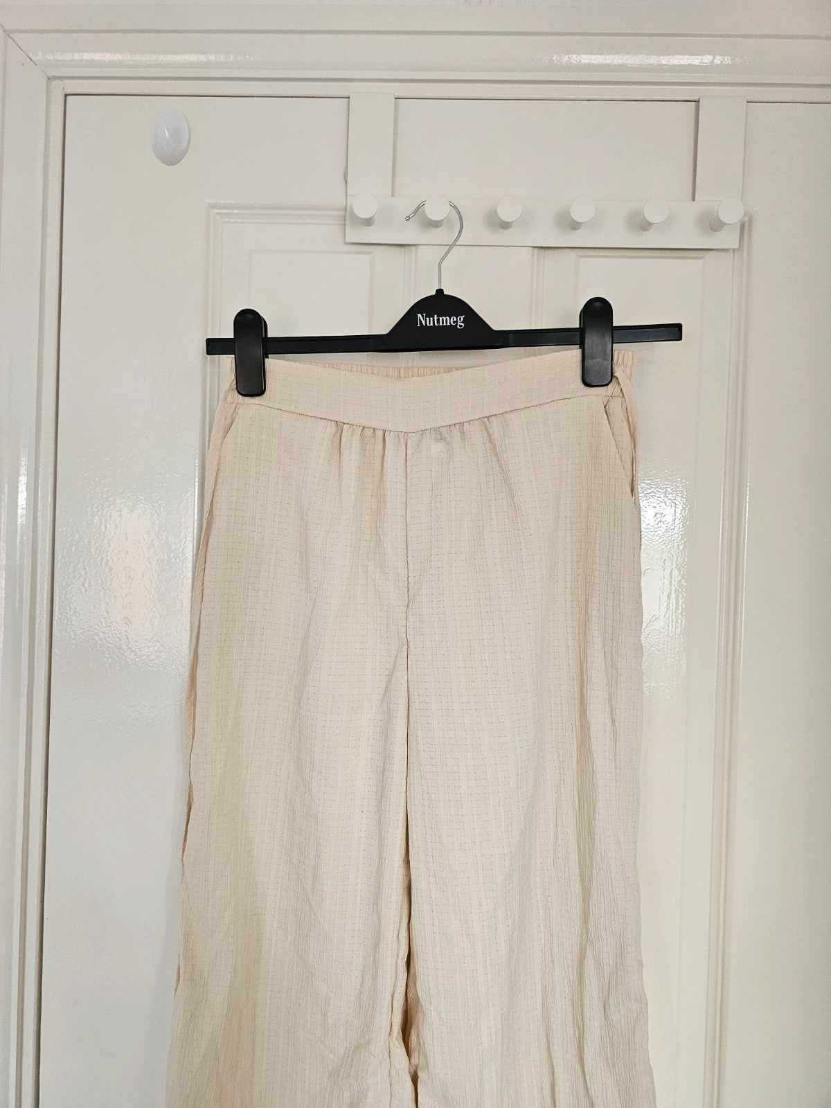 Shein women wide straight leg textured trousers drawstring loose summer pants beige M/10