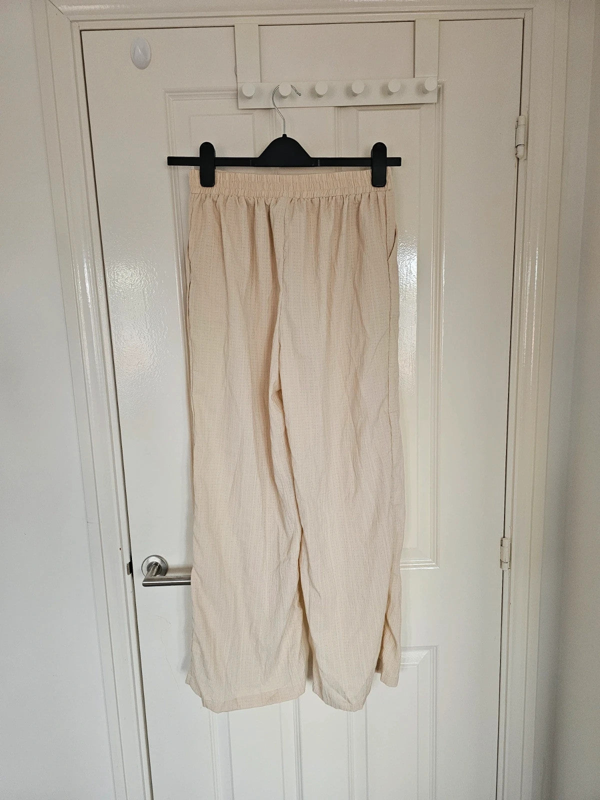 Shein women wide straight leg textured trousers drawstring loose summer pants beige M/10