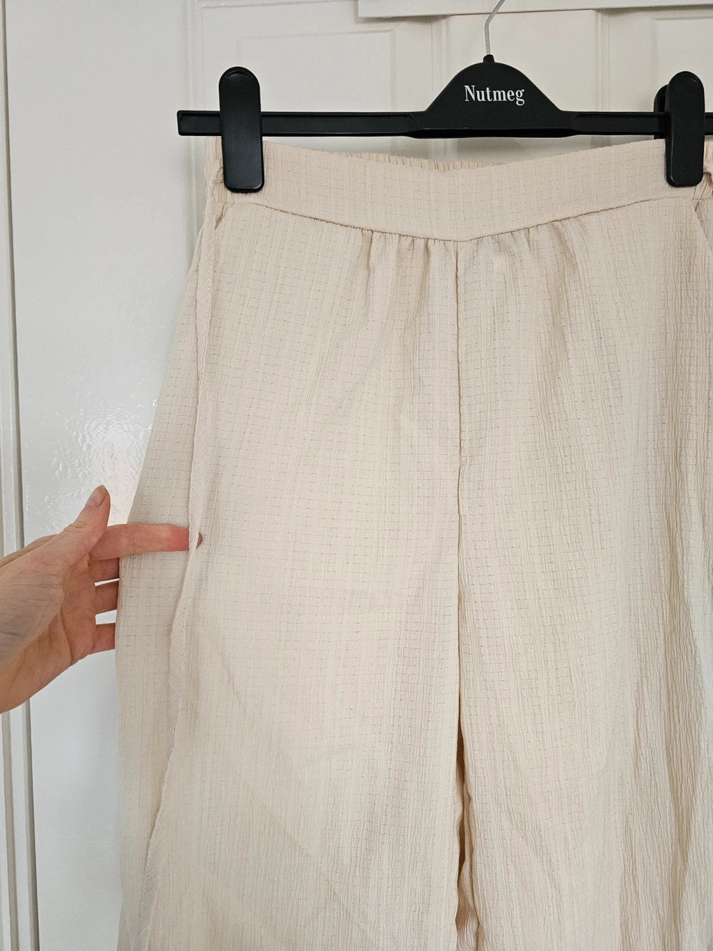 Shein women wide straight leg textured trousers drawstring loose summer pants beige M/10