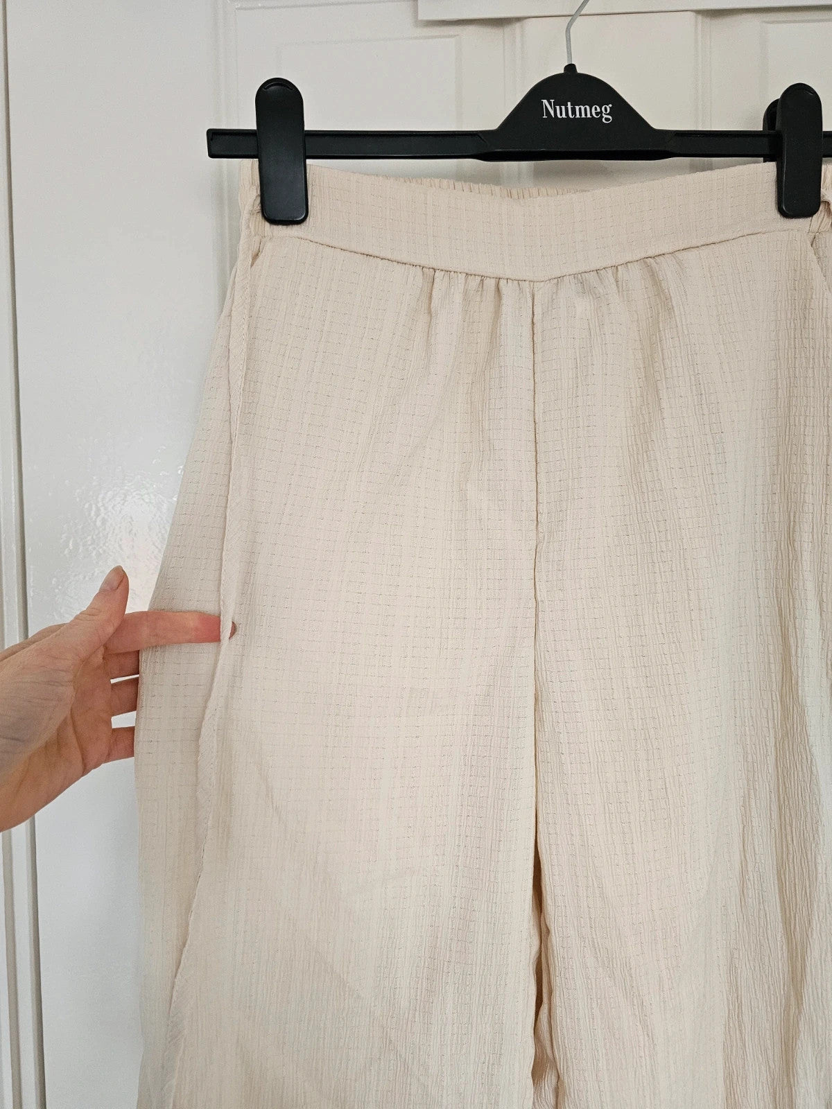 Shein women wide straight leg textured trousers drawstring loose summer pants beige M/10