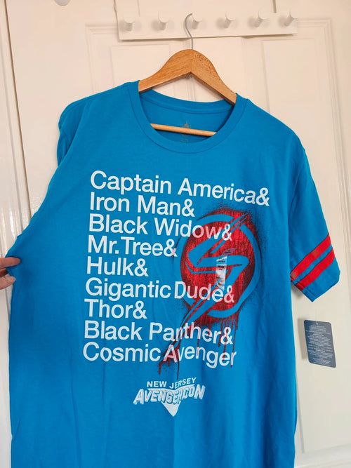 Disney Avengercon New Jersey Capitan America T-shirt men short sleeve cotton mix casual tee blue XL