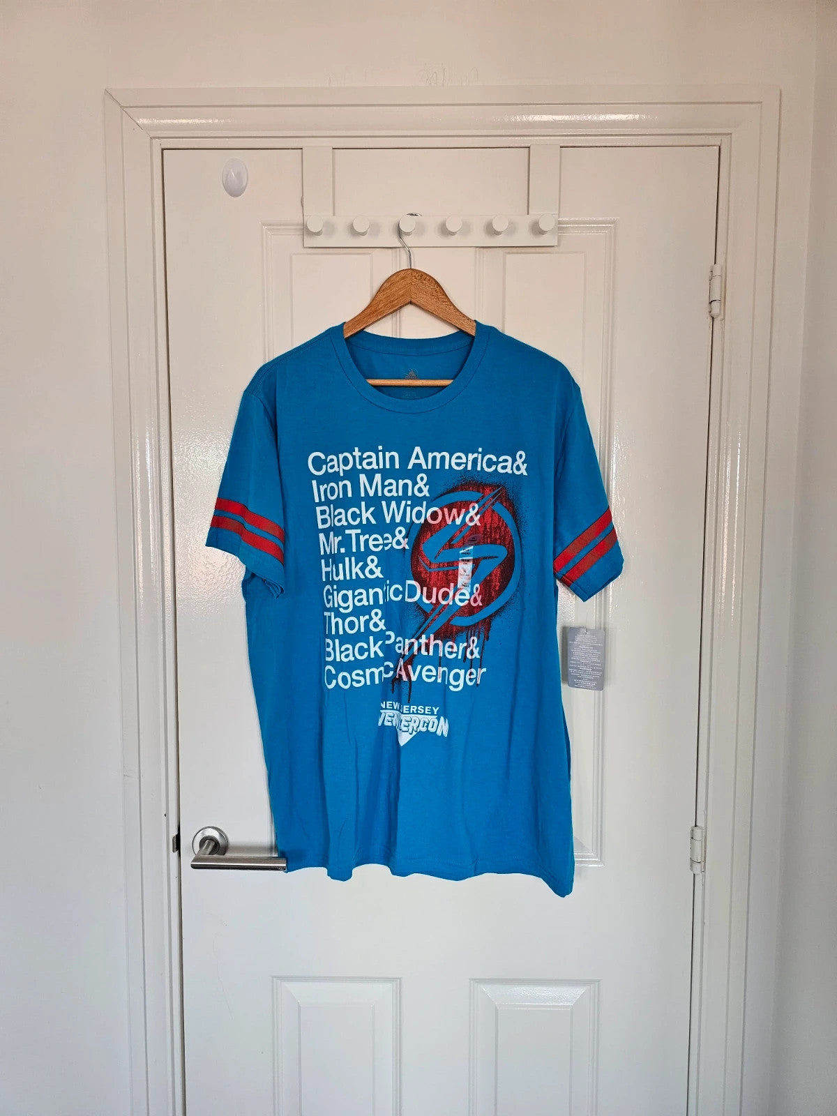 Disney Avengercon New Jersey Capitan America T-shirt men short sleeve cotton mix casual tee blue XL