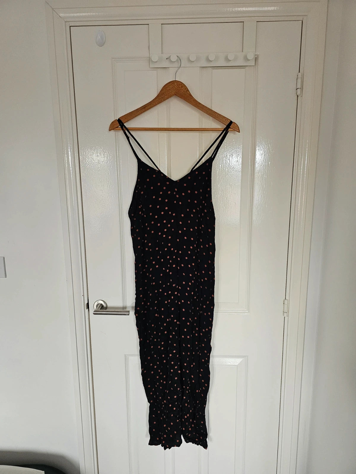 Topshop polka dot double straps jumpsuit women wide straight leg V-neck black/orange 2XL/16