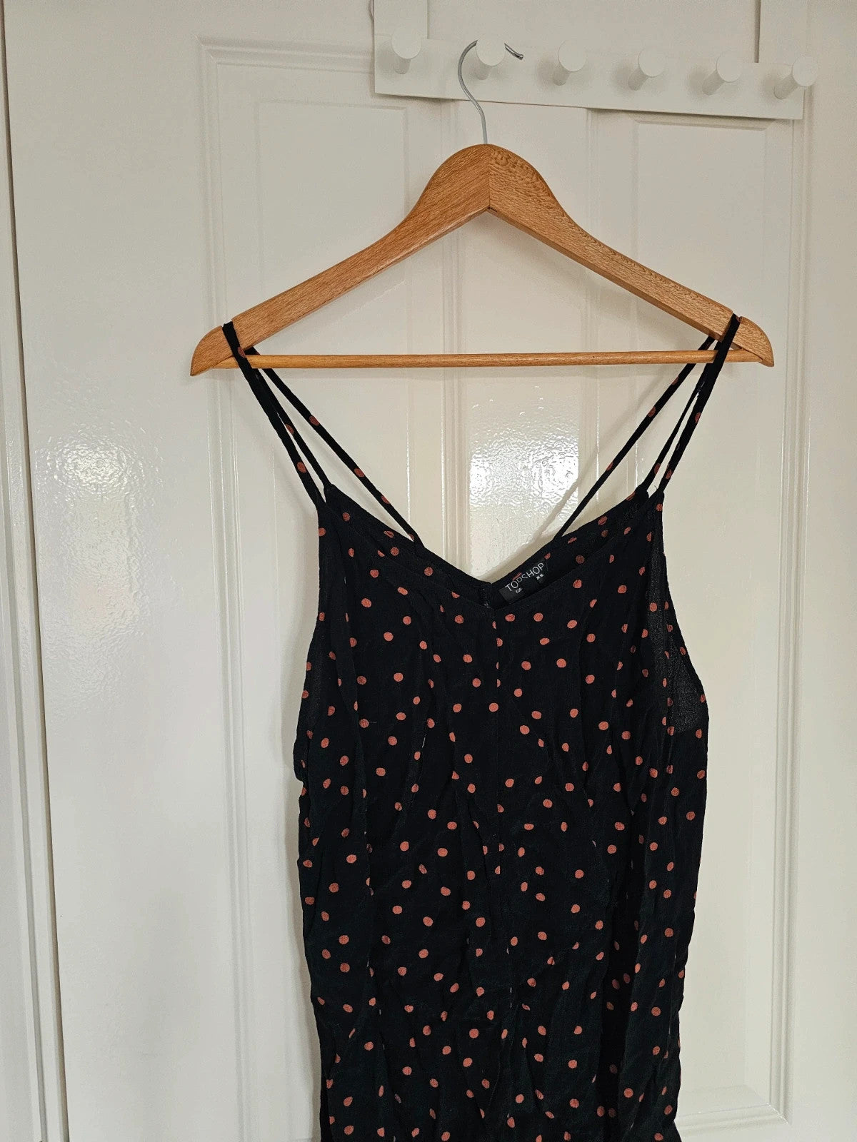 Topshop polka dot double straps jumpsuit women wide straight leg V-neck black/orange 2XL/16