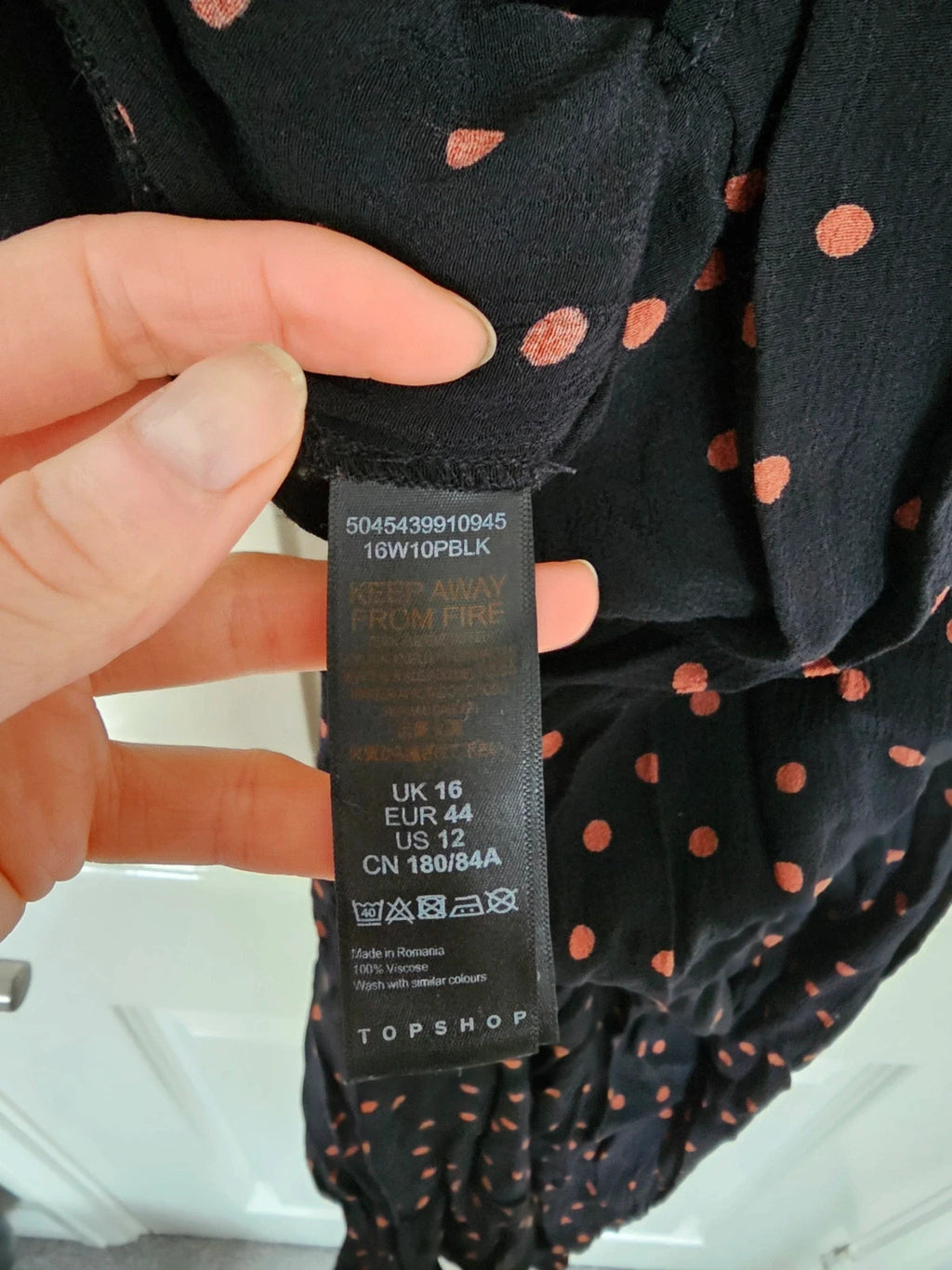 Topshop polka dot double straps jumpsuit women wide straight leg V-neck black/orange 2XL/16