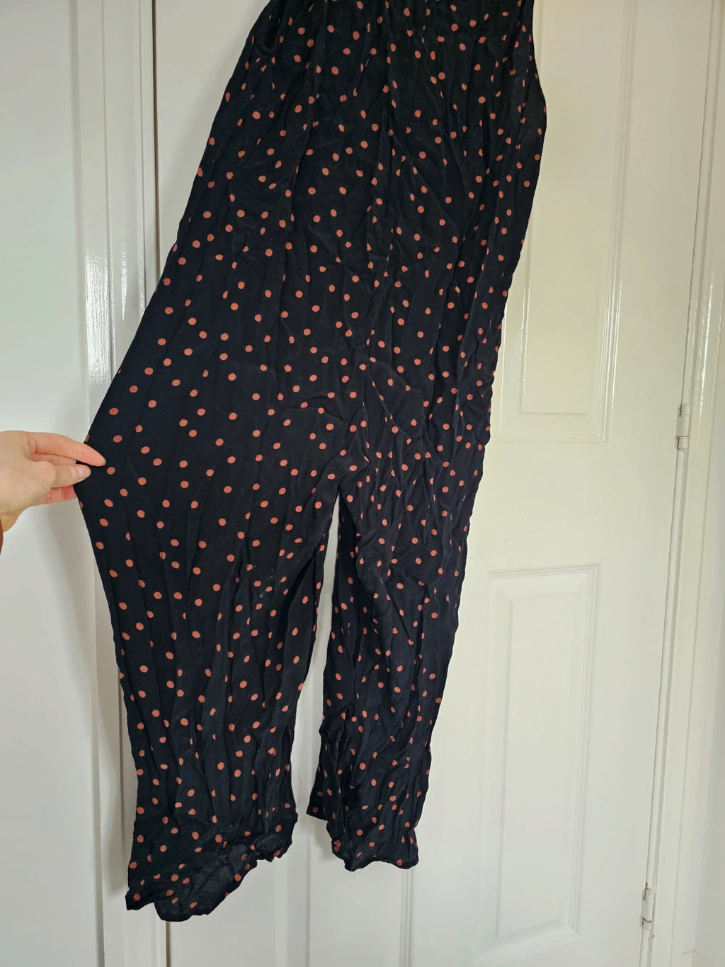 Topshop polka dot double straps jumpsuit women wide straight leg V-neck black/orange 2XL/16