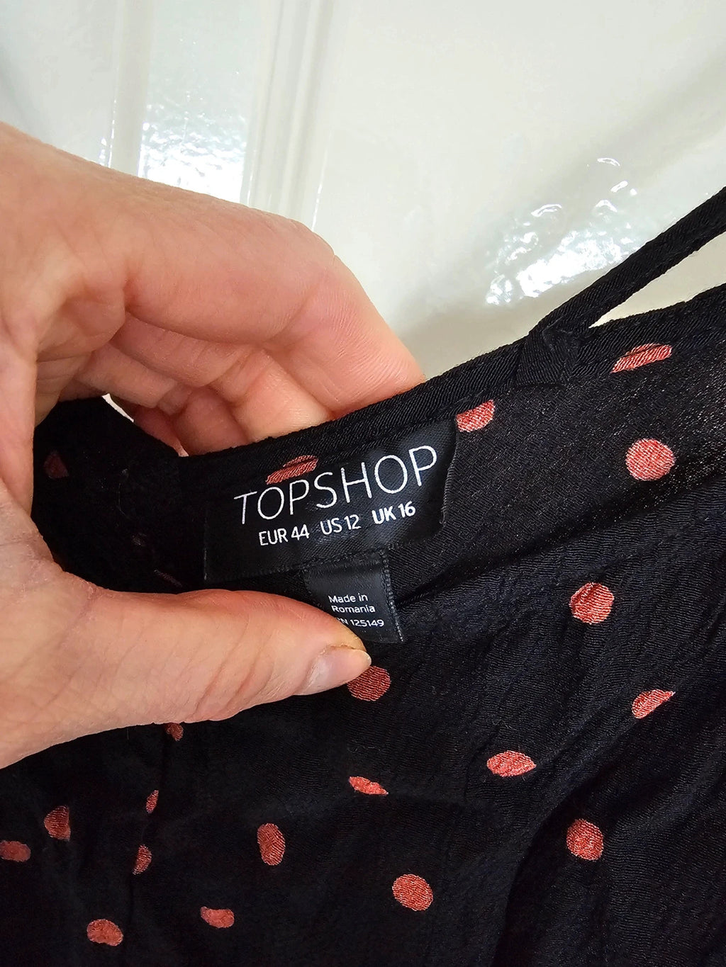 Topshop polka dot double straps jumpsuit women wide straight leg V-neck black/orange 2XL/16