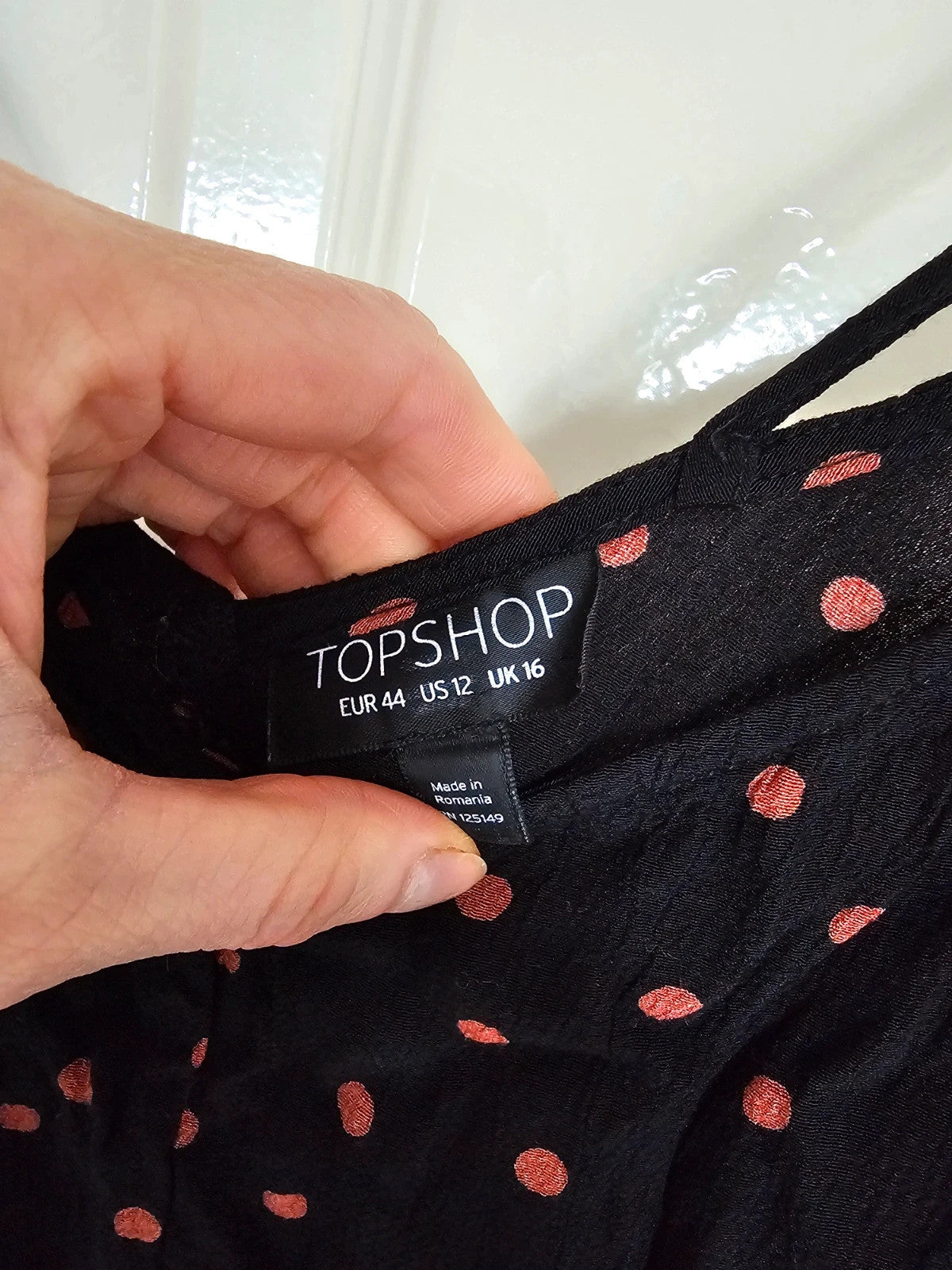 Topshop polka dot double straps jumpsuit women wide straight leg V-neck black/orange 2XL/16