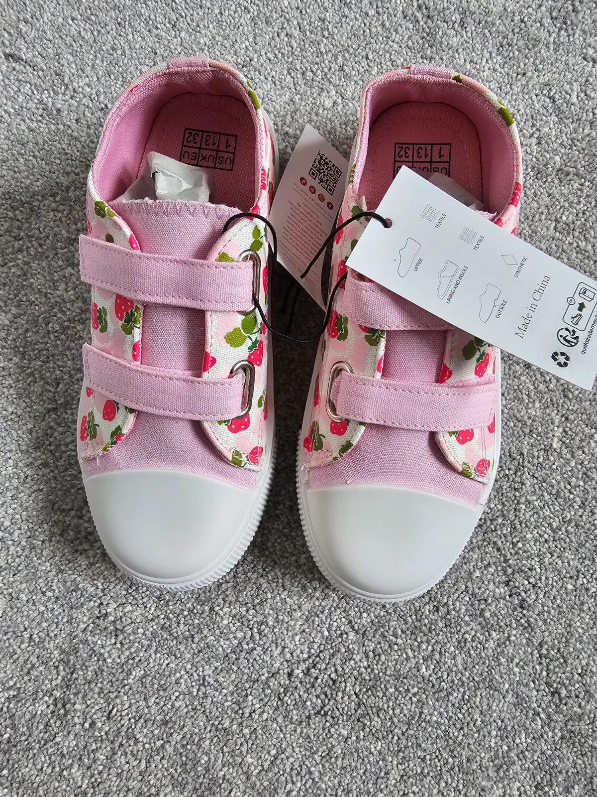 Generic girls light up hook & loop trainers pink strawberry design shoes walking running UK13/EU32