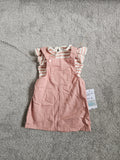Primark baby girls 6/9m denim pinny dress short sleeve T-shirt set cotton rose/white