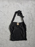 Shein teen girls 15y black halterneck top floral metal detail open back sleeveless cami top