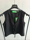 JJXX women breeze summer sleeveless vest top linen blend tie up waistcoat tank top black M/UK10